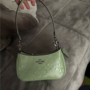 Coach Mini Teri Mint Green Embossed Leather Shoulder Bag